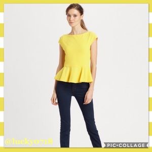 Alice + Olivia EUC Yellow Ella Peplum Top Sz M